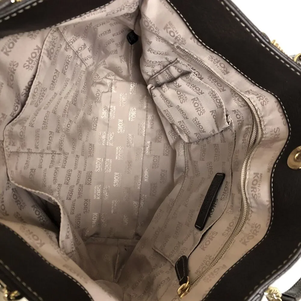 Michael Kors Brown Leather Hand Bag Chain‎ Link & Leather Dual Shoulder Straps